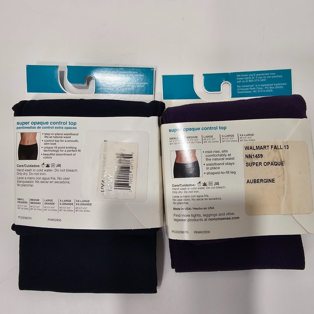 Lot of 2 Pairs No Nonsense Women's Tights Blue and‎ Purple Size XL - Picture 2 of 16